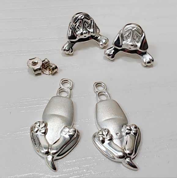 Retired Artisan Sterling Silver Articulated Hound Dog Puppy Post back Earrings - Picture 10 of 10